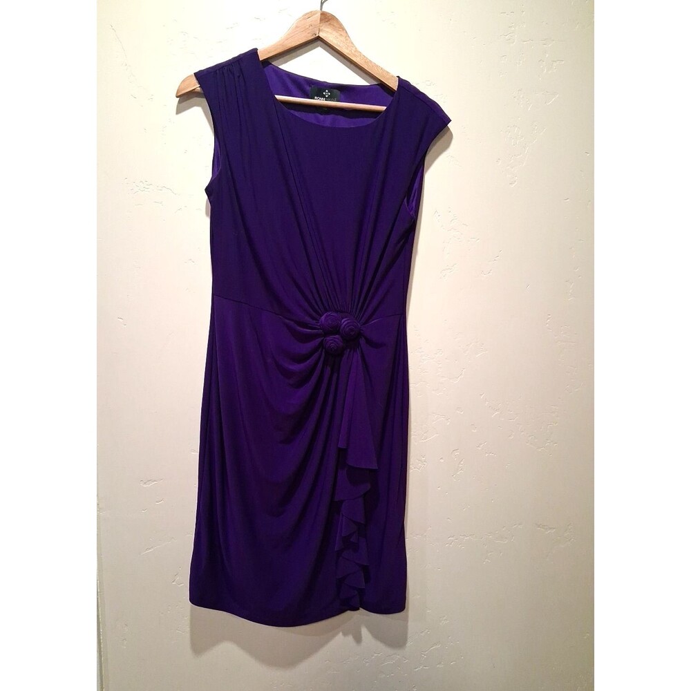 Ronni Nicole Womens Purple Dress Stretch Knit Gathered Soft Lined Sleeveless 10
